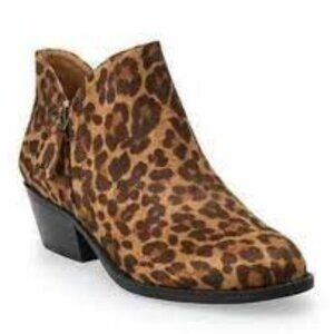 SO Angel Fish Leopard Print Brown & Tan Heeled Ankle Booties New 9